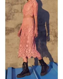 For Love & Lemons Lace Midi Dress Pink Size AU 6 for rent on The Volte - image 1