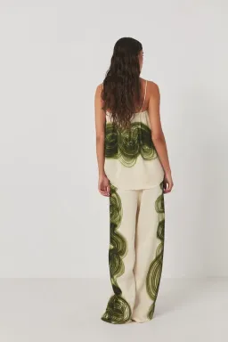 Rabens Saloner Briana Swirl Pleat Wide Pant Olive Chalk Combo Size AU 10  for rent on The Volte - image 2