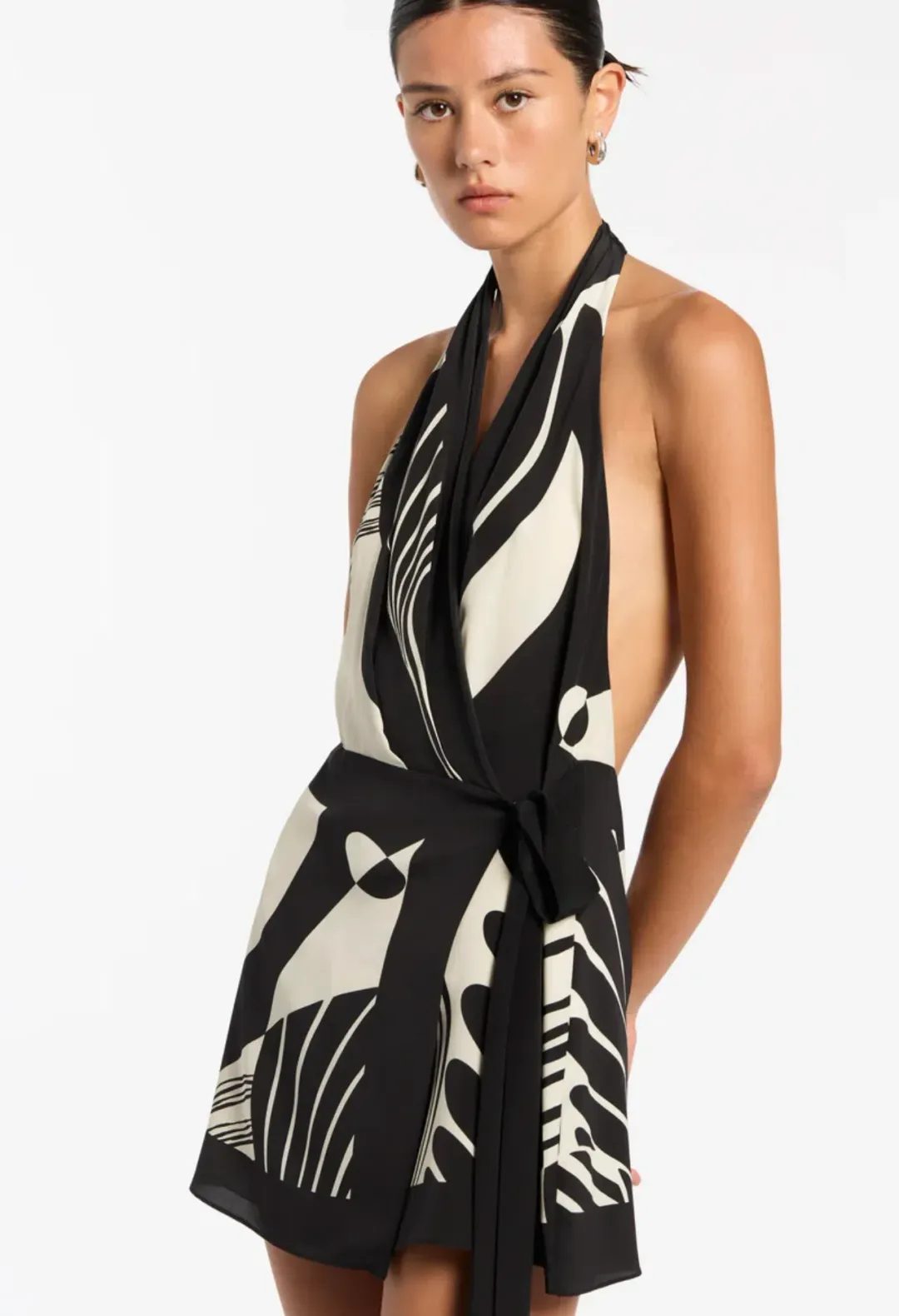 Sir the Label Realisme Wrap Halter Mini Dress Papier Print Size 1 / AU 8 for rent on The Volte - main image