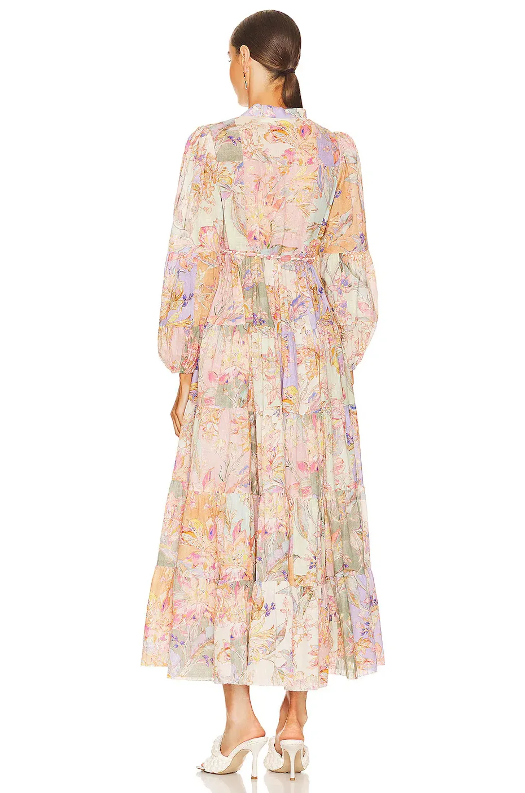 Zimmermann Cira Tiered Shirt Dress Patch Multi Floral Size 0 / AU 8 for rent on The Volte - main image
