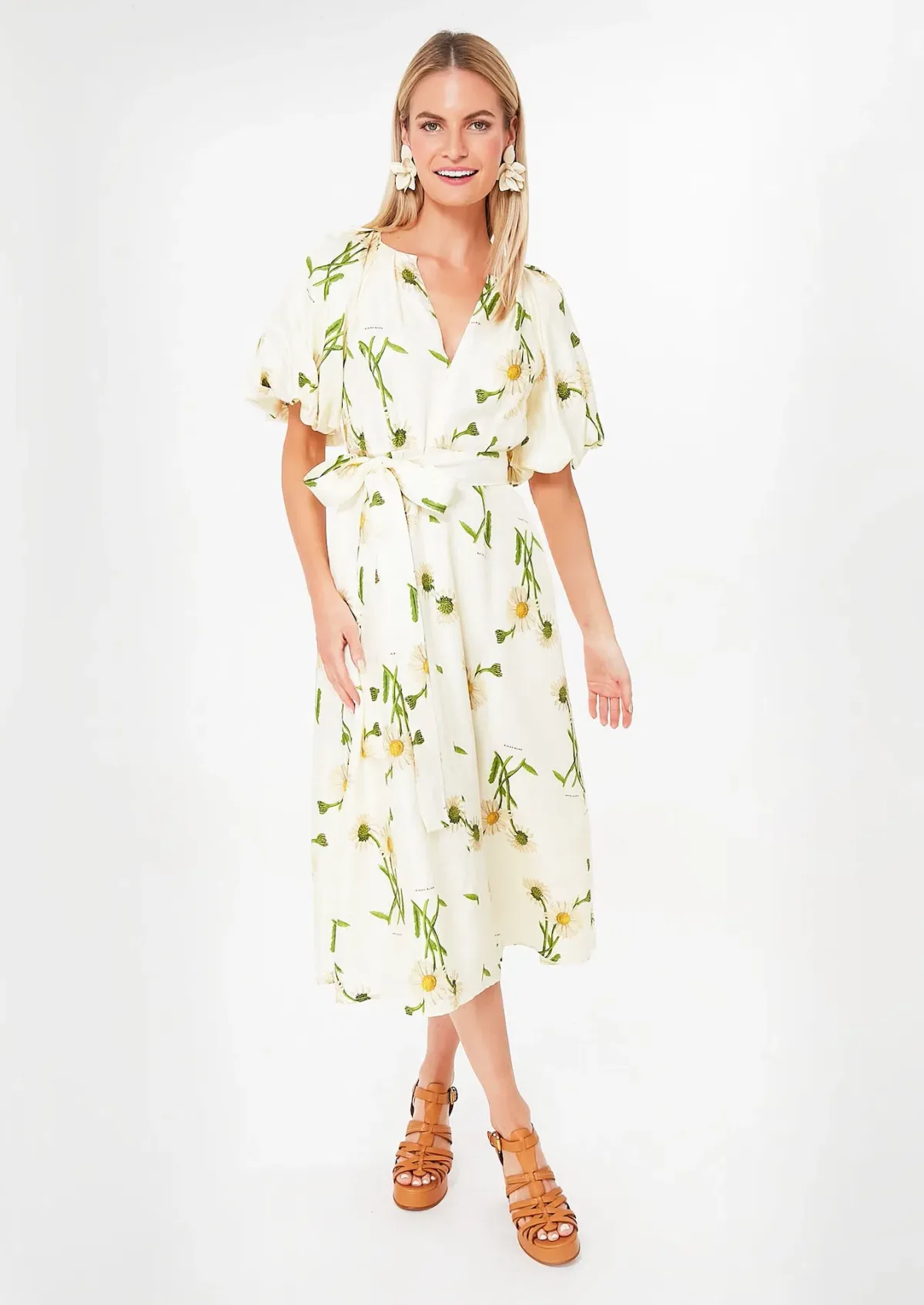 Oroton String Field Daisy Silk Midi Dress Floral Size 12 for rent on The Volte - main image