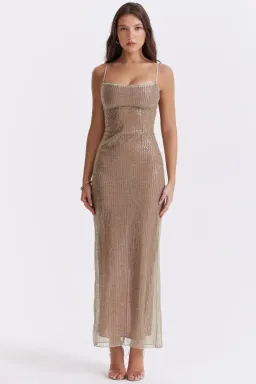 House of CB Alondra Beaded Maxi Dress Cafe Au Lait Size XS / AU 6 for rent on The Volte - image 2