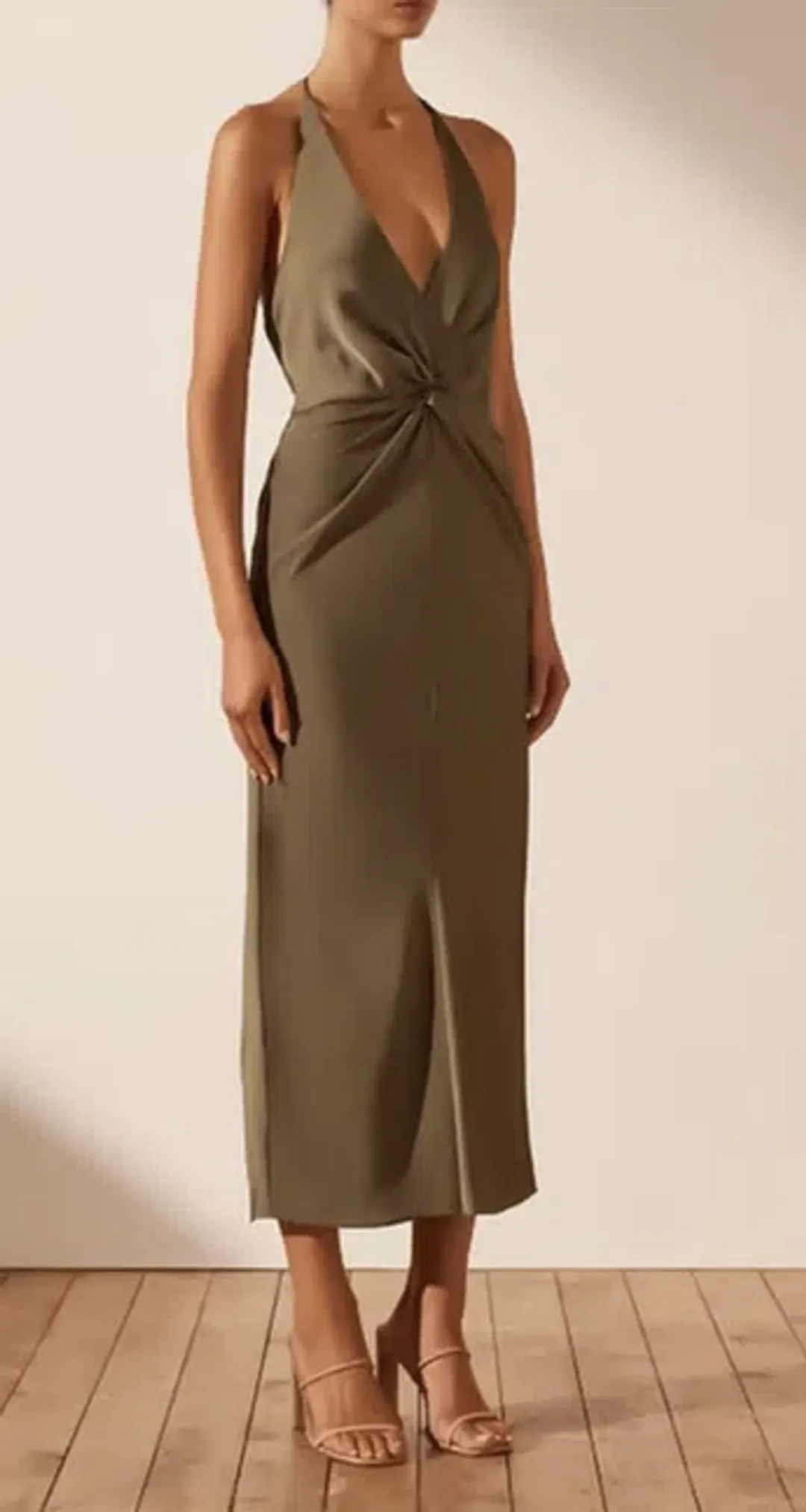Shona Joy Luxe Twist Front Halter Midi Dress Green Size 8 for rent on The Volte - main image