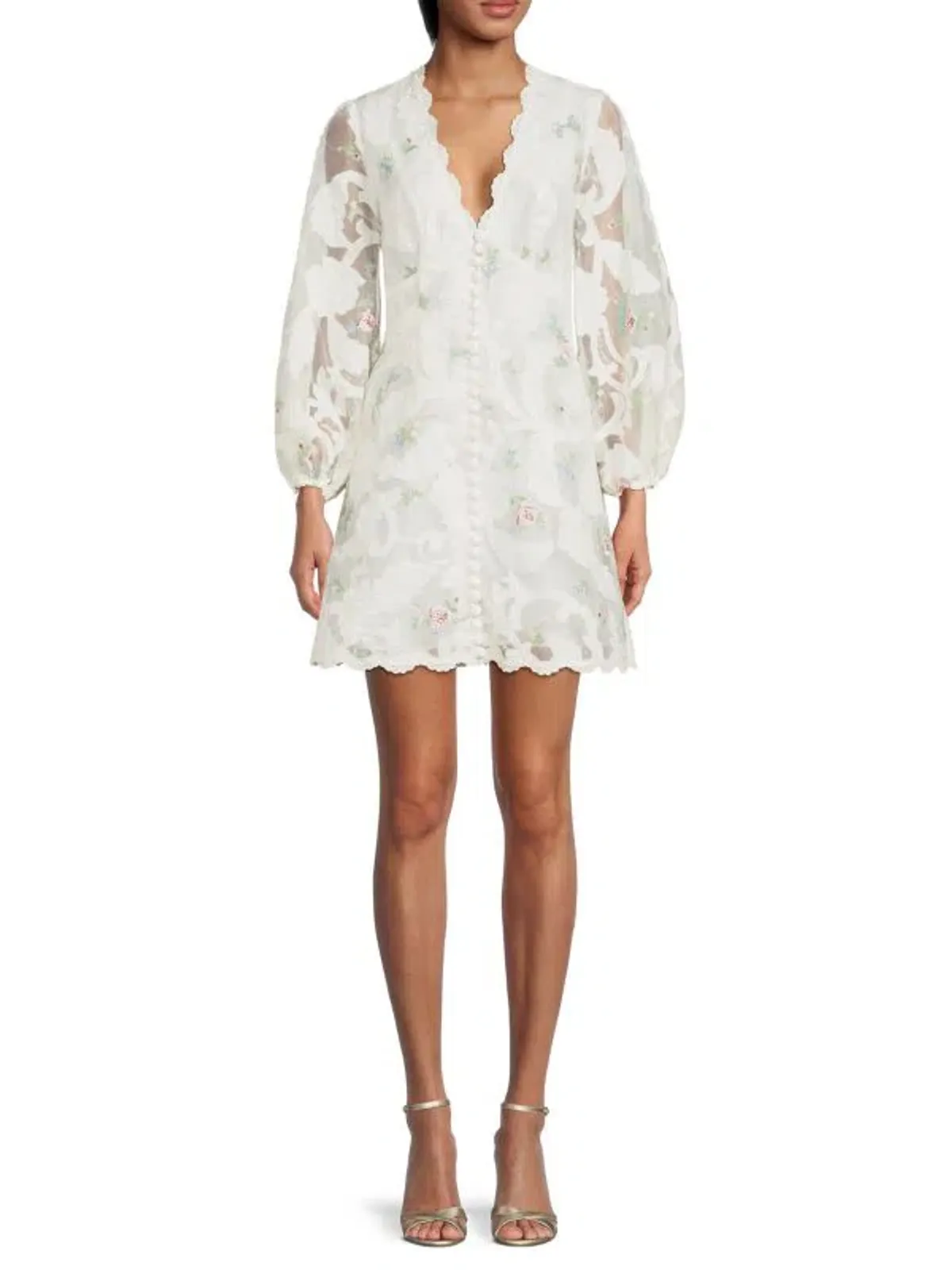 Zimmermann Zinnia Floral Puff Sleeve Mini Dress Ivory Size 1 / AU 10 for rent on The Volte - main image