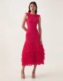 Aje Rushes Raffia Knit Midi Dress in Deep Fuschia Size M (AU 10) for rent on The Volte - image 1