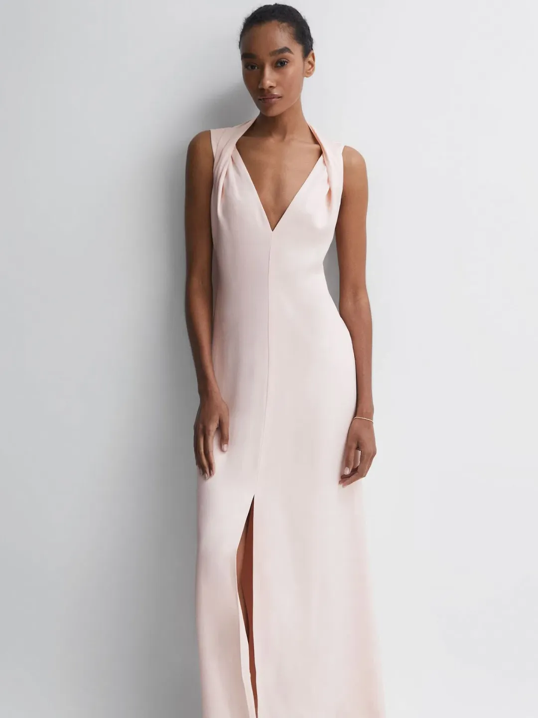Reiss Lila Bridesmaid Twist Detail Midi Dress Nude Size XS / AU 6 for rent on The Volte - main image