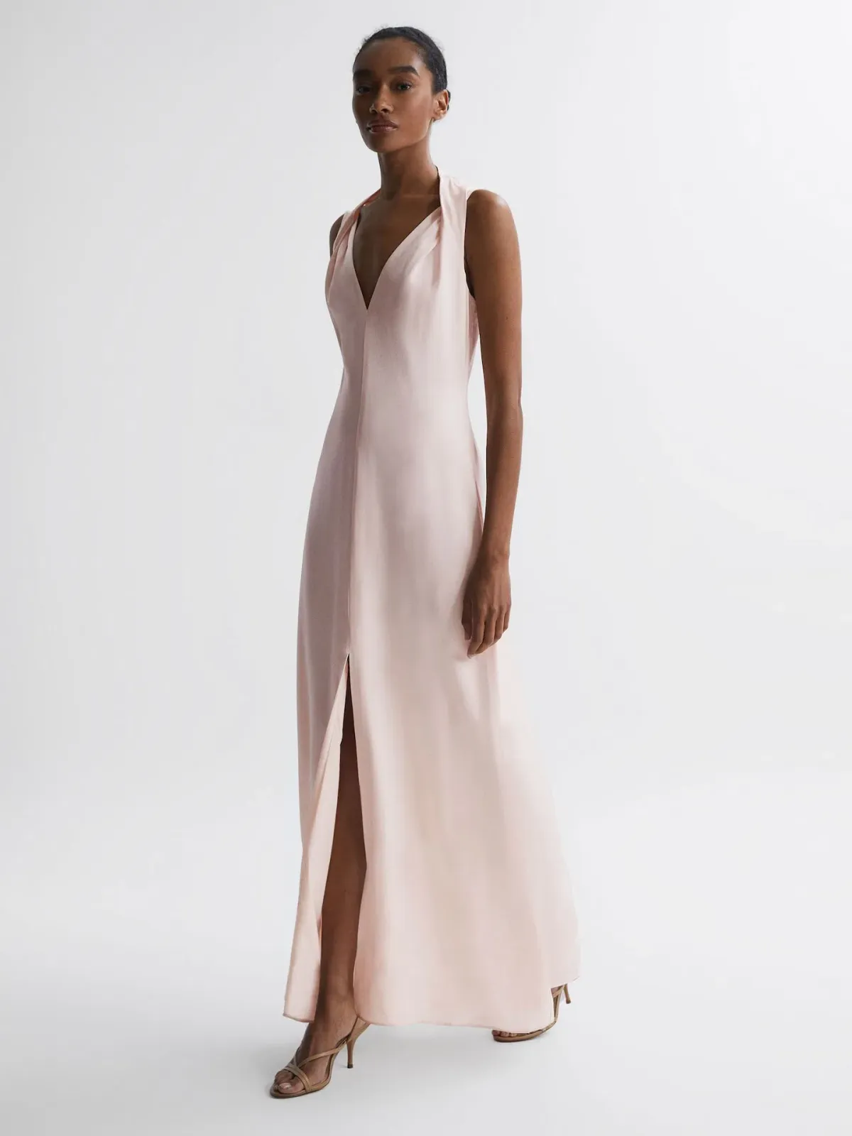 Reiss Lila Bridesmaid Twist Detail Midi Dress Nude Size XS / AU 6 for rent on The Volte - main image