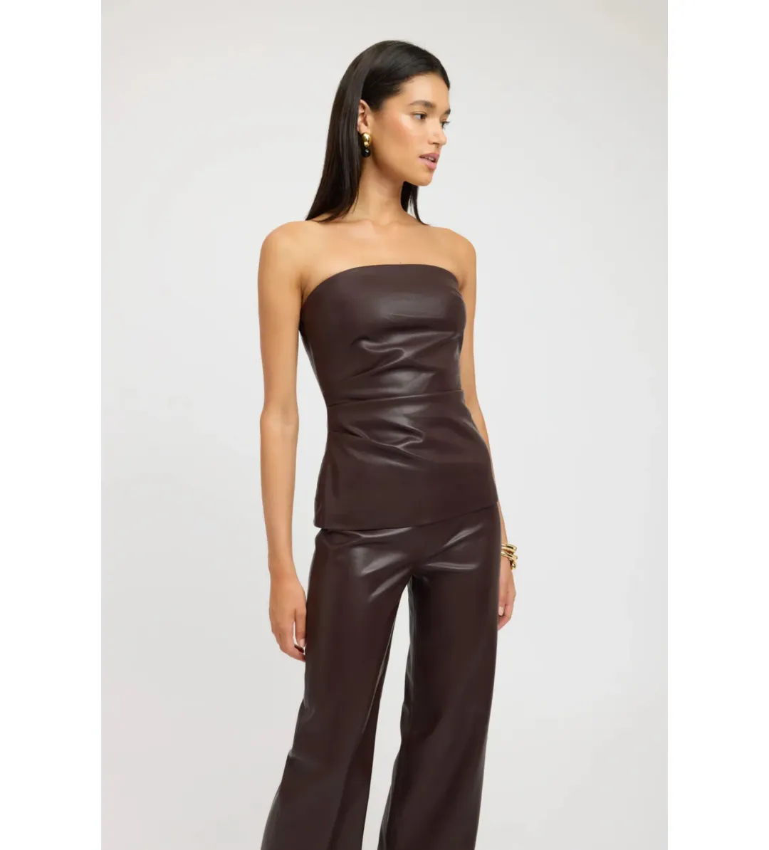 Kookai Phoenix Rouched Top and Phoenix Pant Set Chocolate Size 38 / AU 10 for rent on The Volte - main image