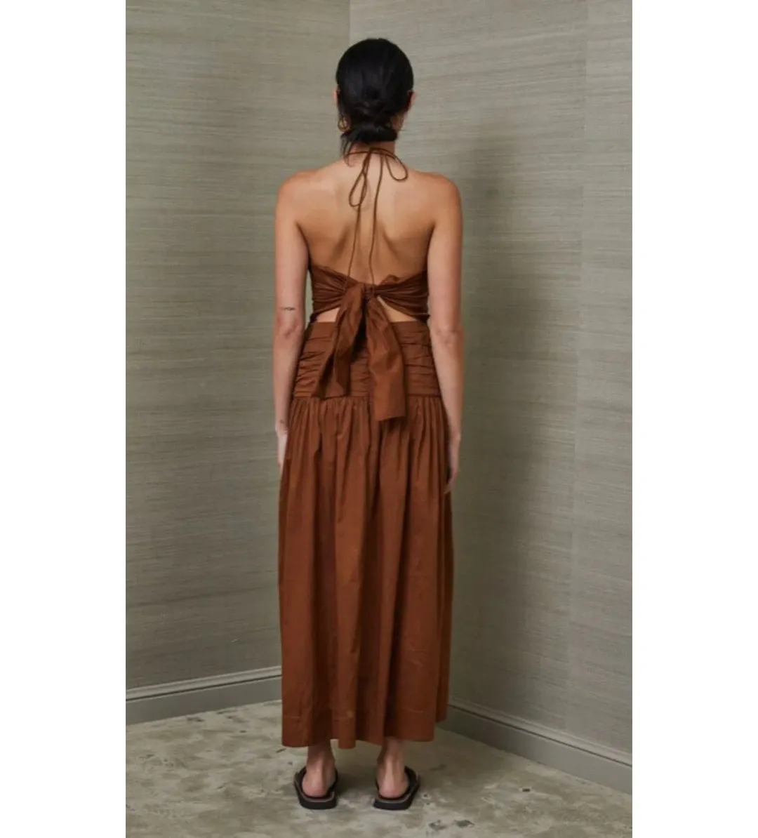 Bec & Bridge Carrie Halter Midi Dress Brown Size AU 10  for rent on The Volte - main image