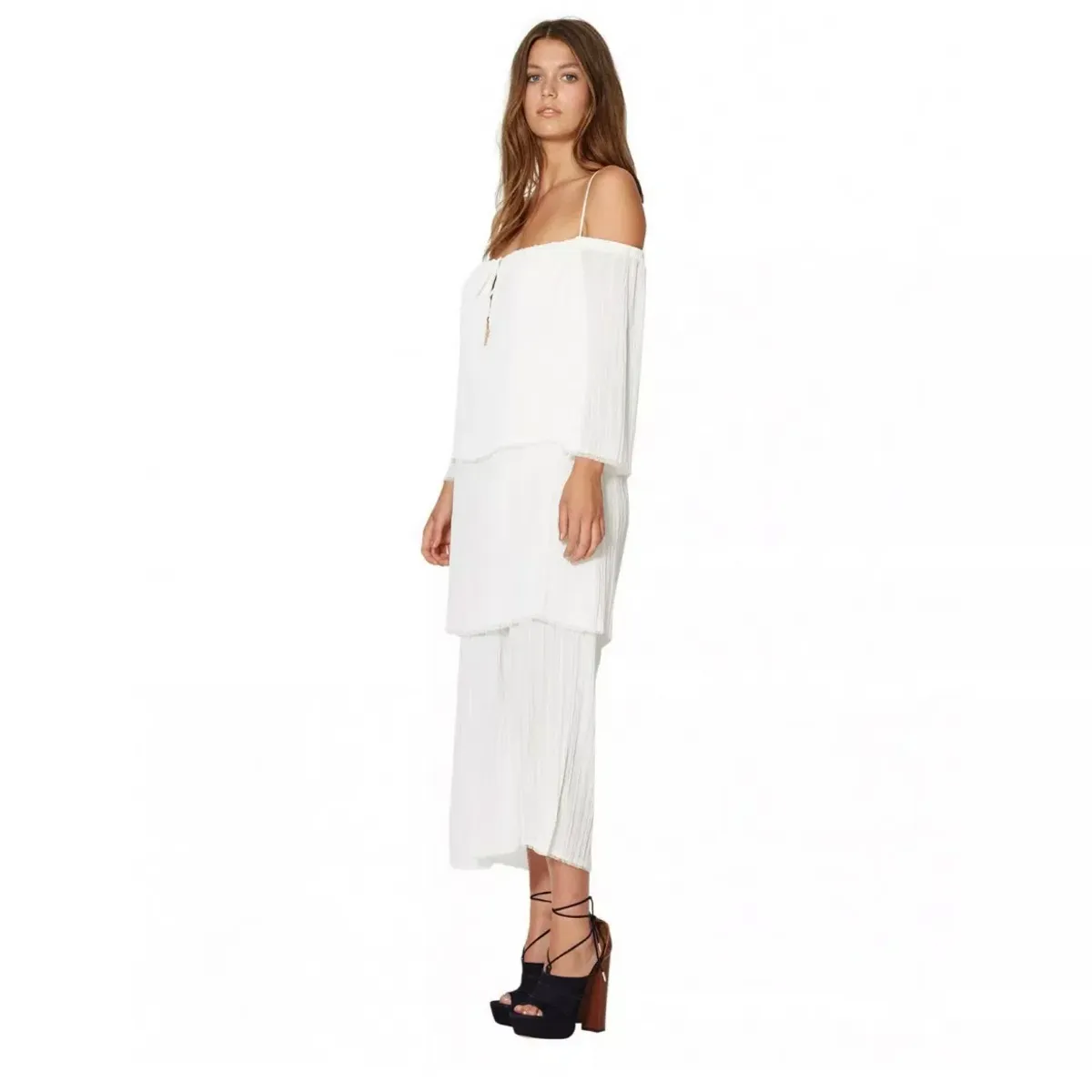 Bec & Bridge Windswept Tiered Maxi Dress Ivory Size 12 for rent on The Volte - main image