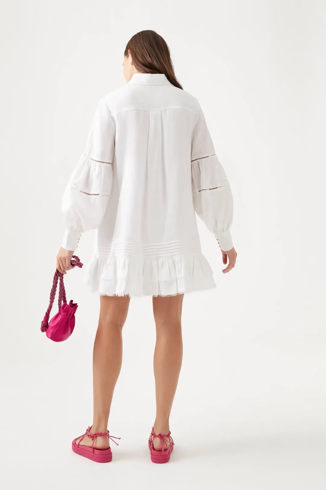 Aje Lotus Shirt Mini Dress Ivory Size 14 for rent on The Volte - main image