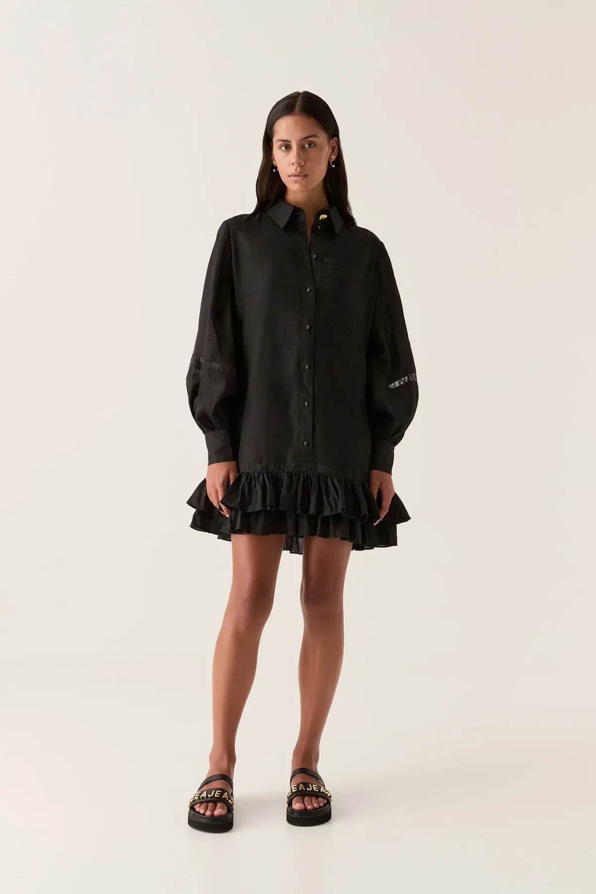 Aje Reframe Logo Trim Mini Dress Black Size 14 for rent on The Volte - main image