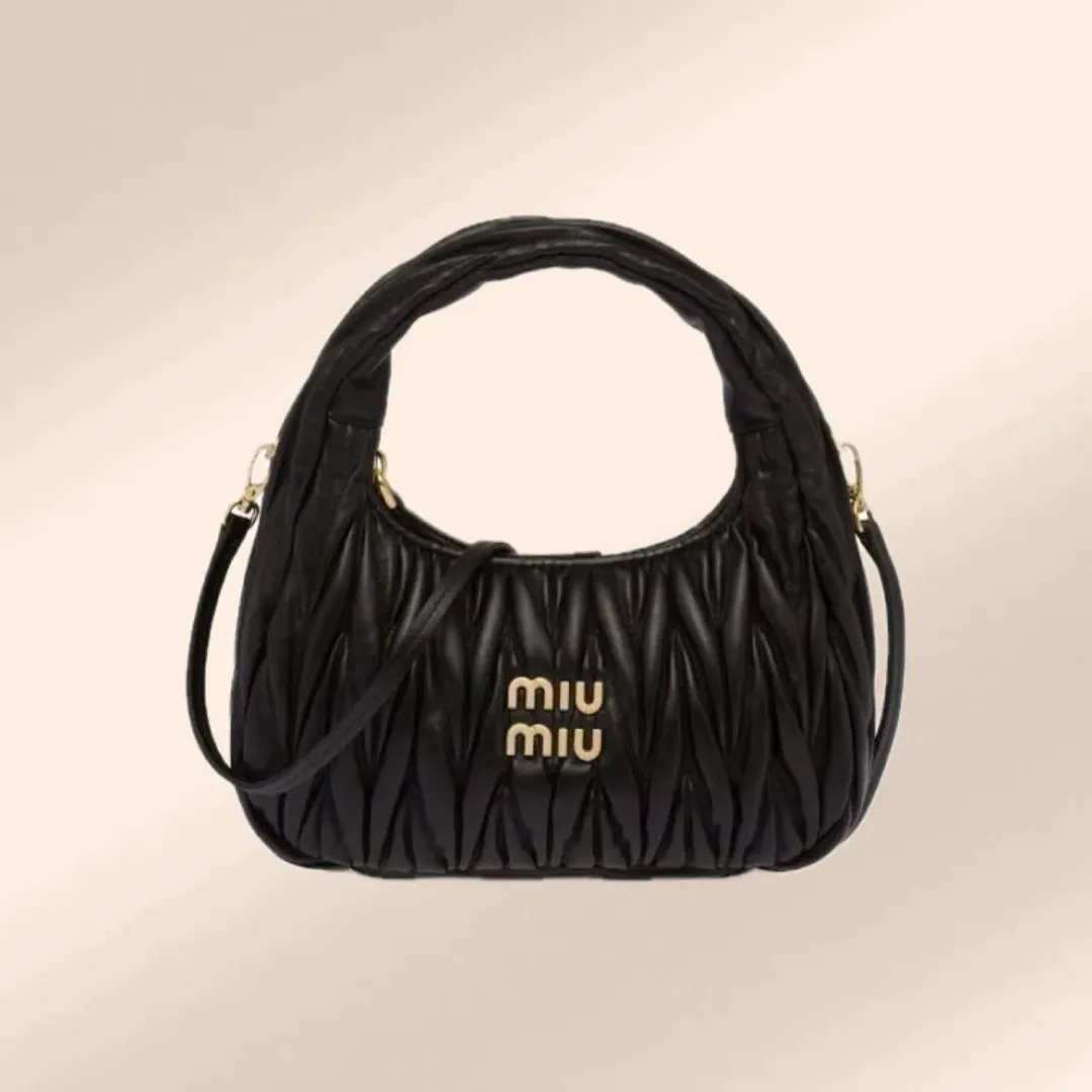  Miu Miu Wander Matelassé Nappa Leather Hobo Black  for rent on The Volte - main image