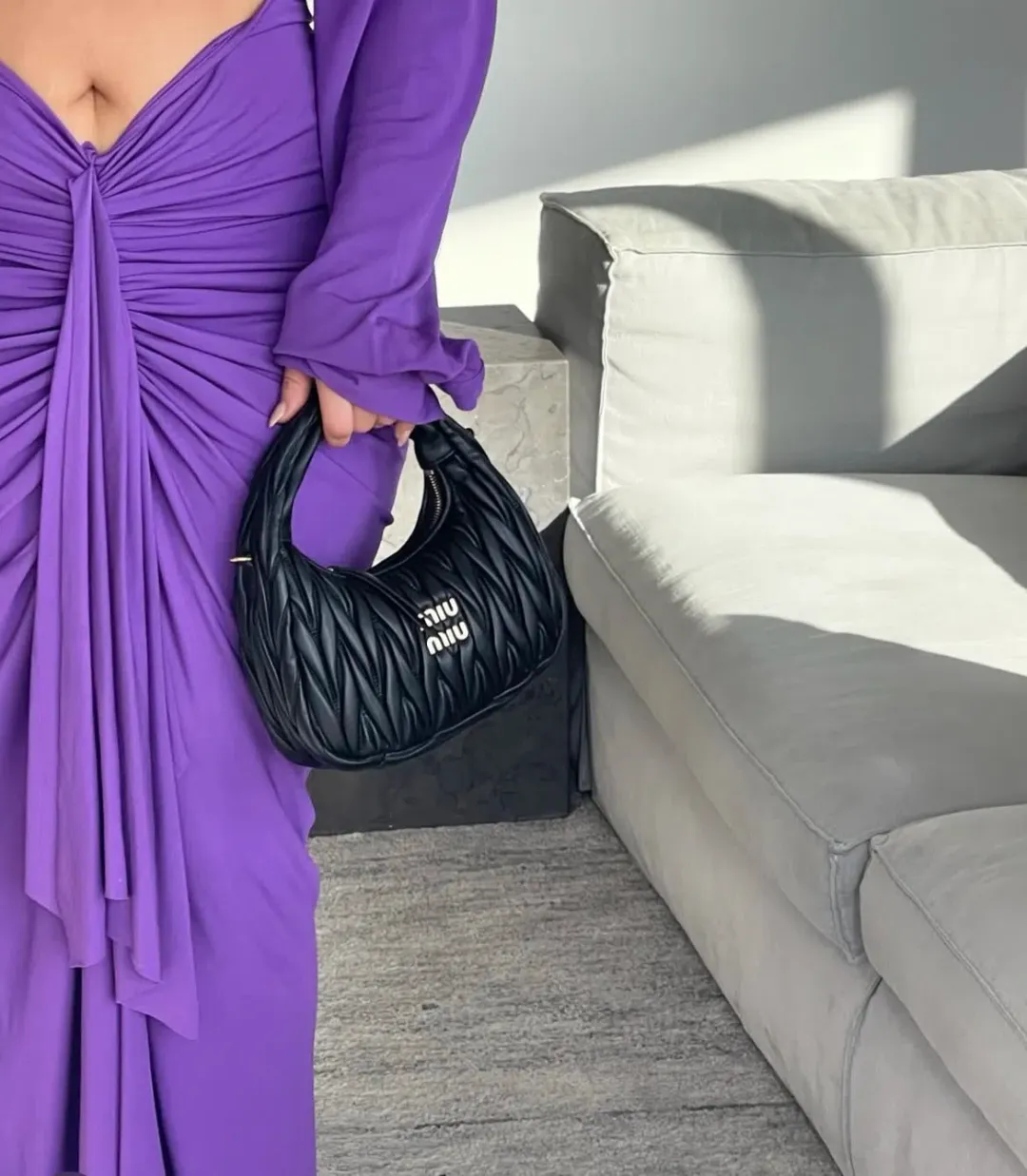  Miu Miu Wander Matelassé Nappa Leather Hobo Black  for rent on The Volte - main image