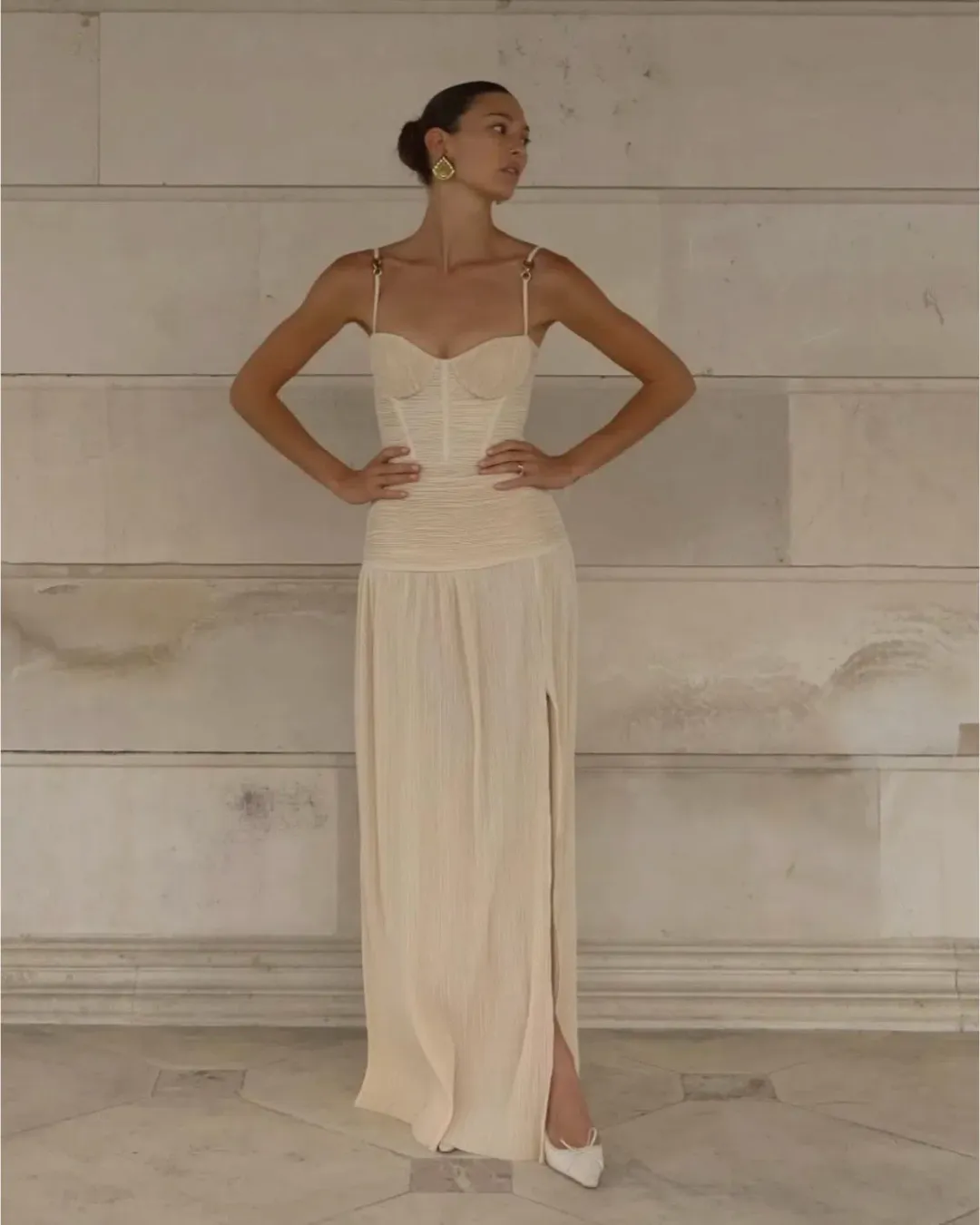 Manning Cartell Double Time Pleat Dress Nougat Size AU 10 for rent on The Volte - main image