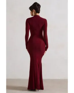 Club L London Pietra High-Neck Long Sleeve Knot Maxi Dress Berry Size AU 12 for rent on The Volte - image 5