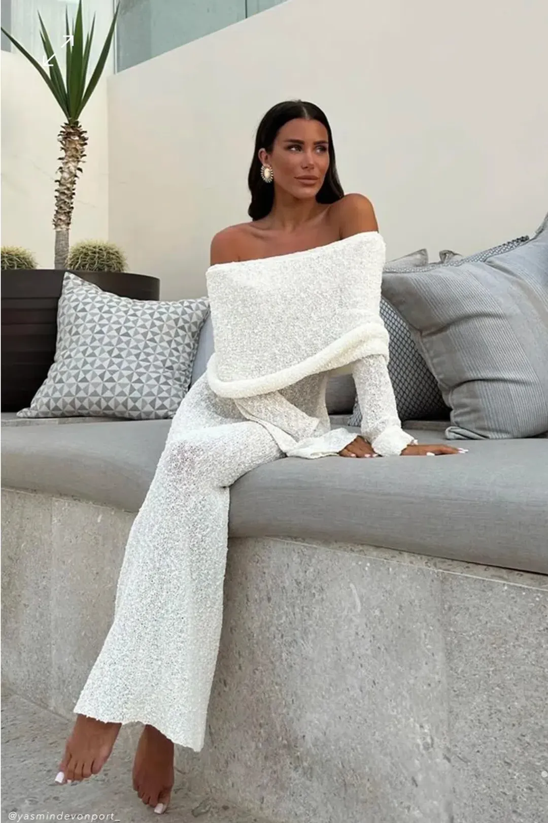 Meshki Marisol Off Shoulder Boucle Maxi Dress in Ivory Size S / AU 8 for rent on The Volte - main image
