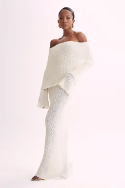 Meshki Marisol Off Shoulder Boucle Maxi Dress in Ivory Size M / AU 10 for rent on The Volte - image 1