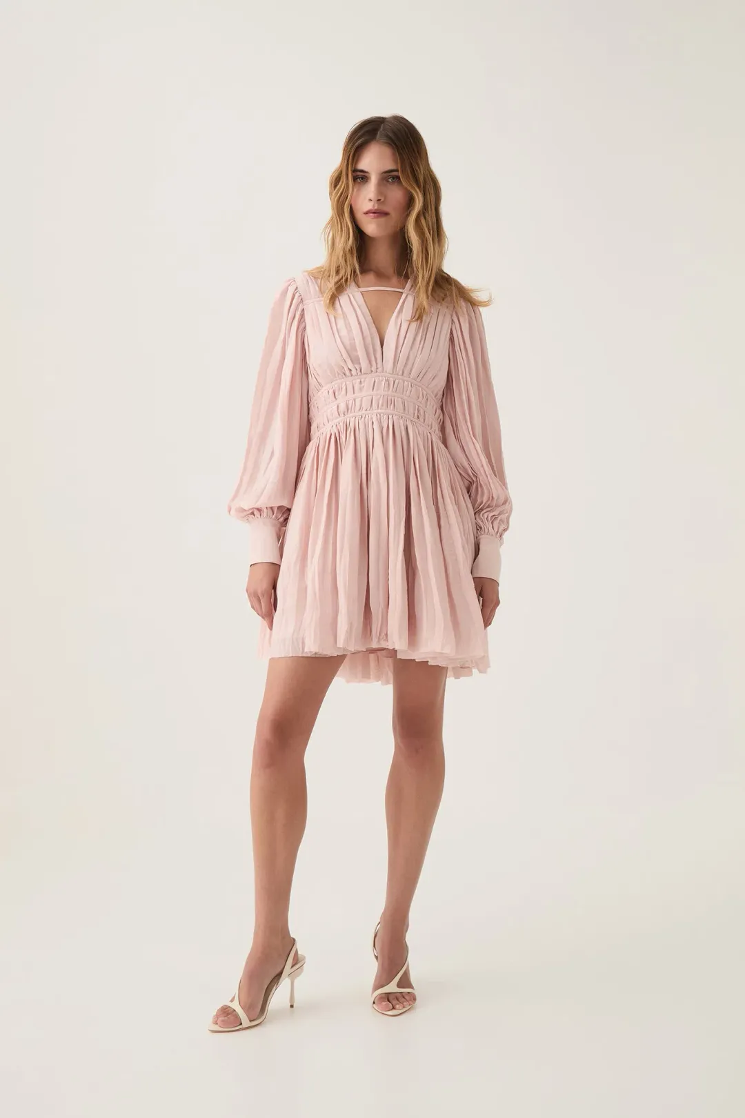 Aje Catalyst Pleated Mini Dress - Blush Pink Size 10 for rent on The Volte - main image