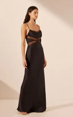 Shona Joy Leticia Silk Cowl Neck Lace Maxi Dress Black Size 10 for rent on The Volte - image 2