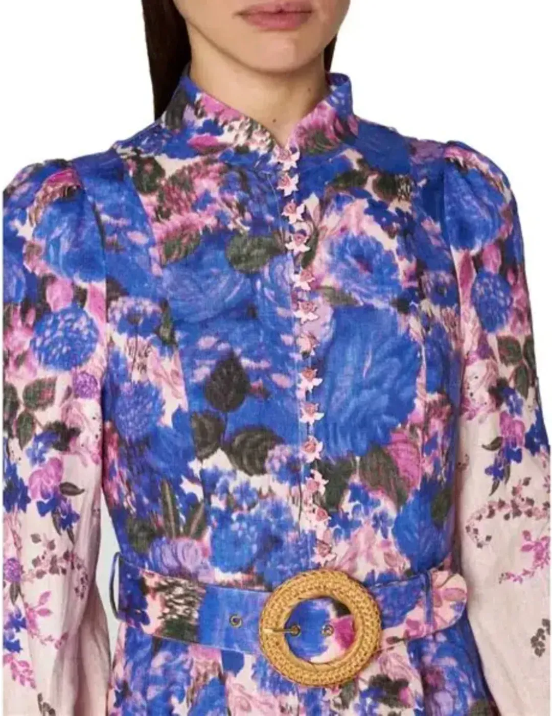 Zimmermann The High Tide Buttoned Midi Dress in Purple Ikat Floral Size 3/AU 14 for rent on The Volte - main image