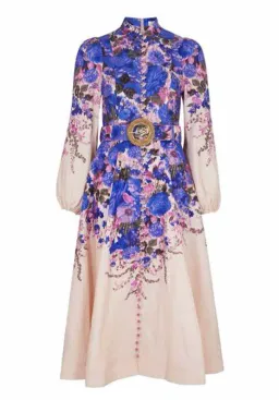 Zimmermann The High Tide Buttoned Midi Dress in Purple Ikat Floral Size 3/AU 14 for rent on The Volte - image 6