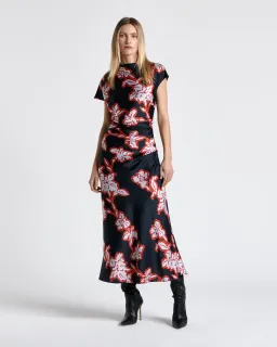 Cue Illustrated Satin Midi Dress Floral Size AU 16 for rent on The Volte - image 1