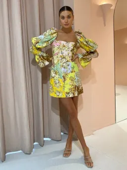 Alemais Matilde Puff Sleeve Mini Dress Multi Size 8 for rent on The Volte - image 1