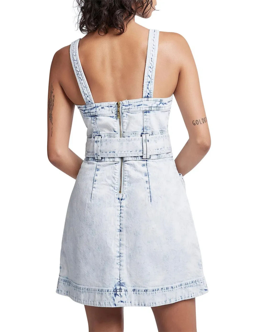 Aje Crafted Sleeveless Denim Mini Dress Acid Wash Size 10 for rent on The Volte - main image