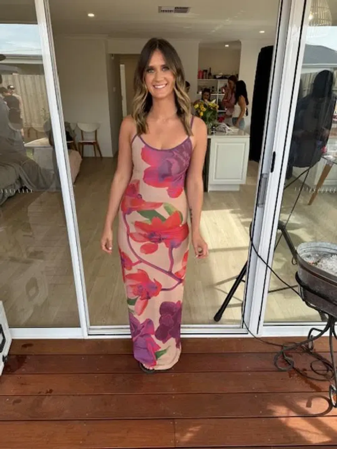 With Harper Lu Mesh Fuchsia Bloom Dress Floral Size 10  for rent on The Volte - main image