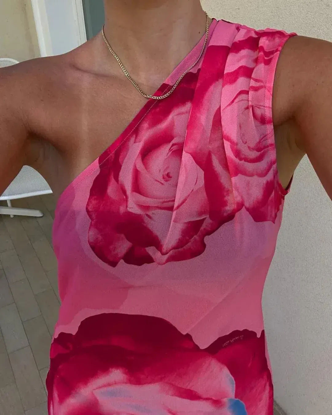 With Harper Lu One Shoulder Sheer Maxi in Pink Rose Size 8  for rent on The Volte - main image