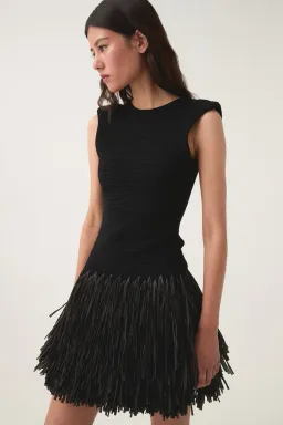 Aje Rushes Raffia Knit Mini Dress in Black Size S (8) for rent on The Volte - image 2