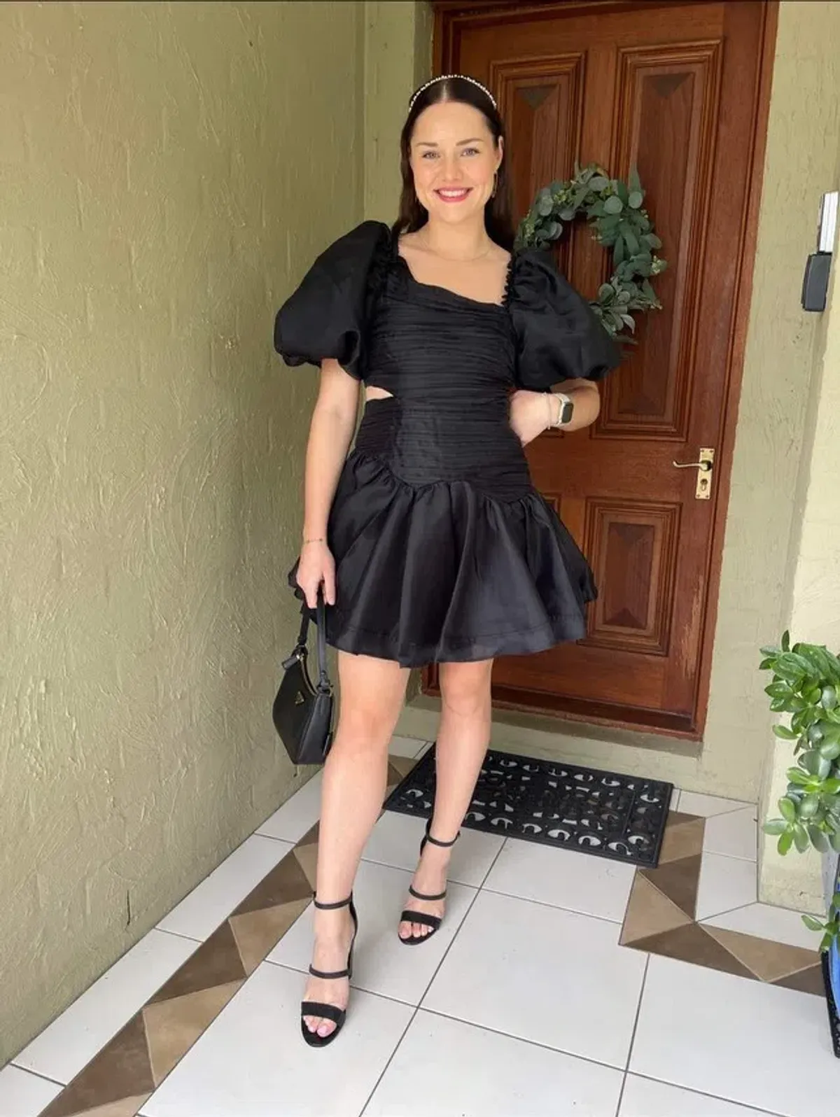 AJE Joan Puff Sleeve Mini Dress Black Size 10  for rent on The Volte - main image