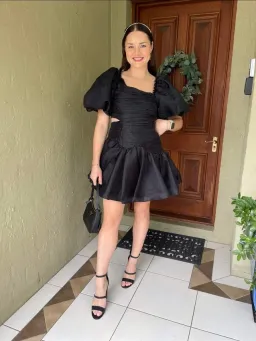 AJE Joan Puff Sleeve Mini Dress Black Size 10  for rent on The Volte - image 1