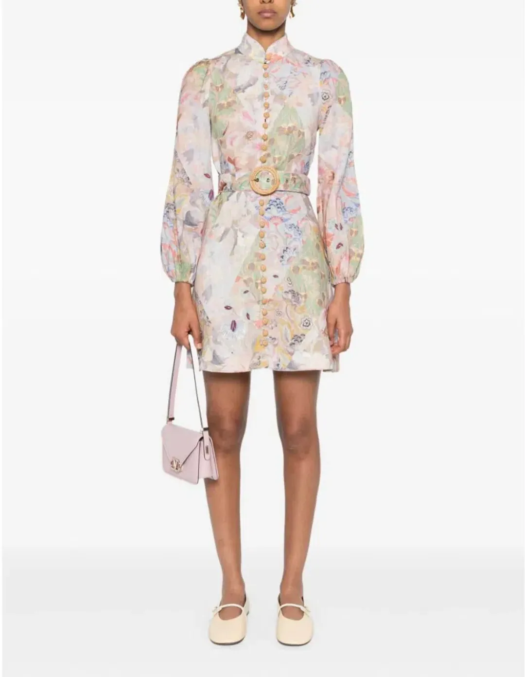 Zimmermann Illustration Belted Mini Dress in Multi Floral Diamond Size 1 / AU 10 for rent on The Volte - main image
