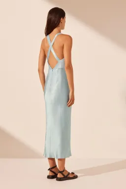 Shona Joy Camille Lace Cross Back Midi Dress Cool Blue/Black Size 12 for rent on The Volte - image 3