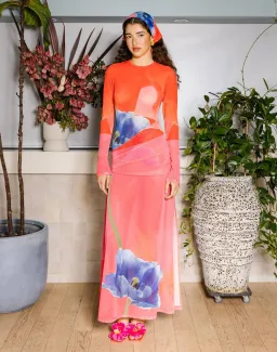 With Harper Lu Panel Maxi Dress Mesh Contrast Poppy Size M / AU 10 for rent on The Volte - image 1