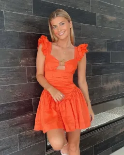 Aje Simone Frill Sleeve Mini Dress Orange Size 8 for rent on The Volte - image 4