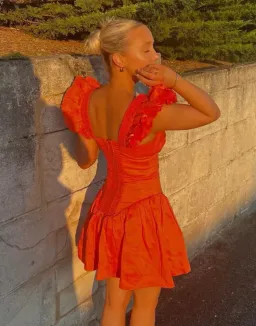 Aje Simone Frill Sleeve Mini Dress Orange Size 8 for rent on The Volte - image 3
