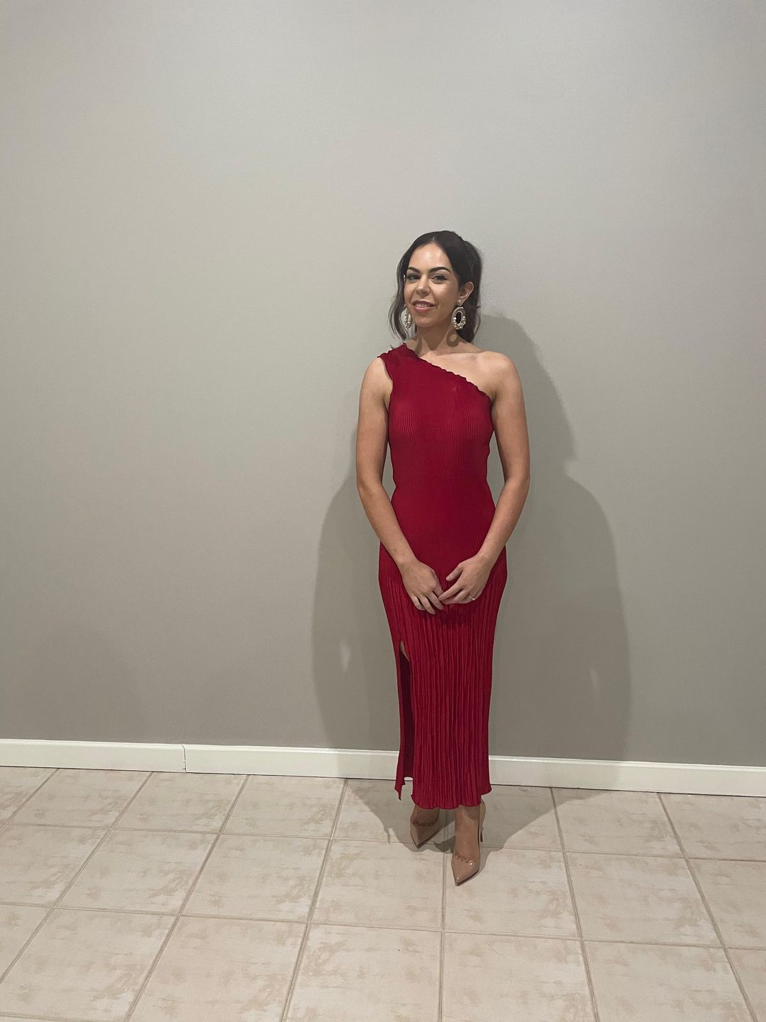 L’IDEE soirée pleaded one shoulder dress RED for rent on The Volte - main image