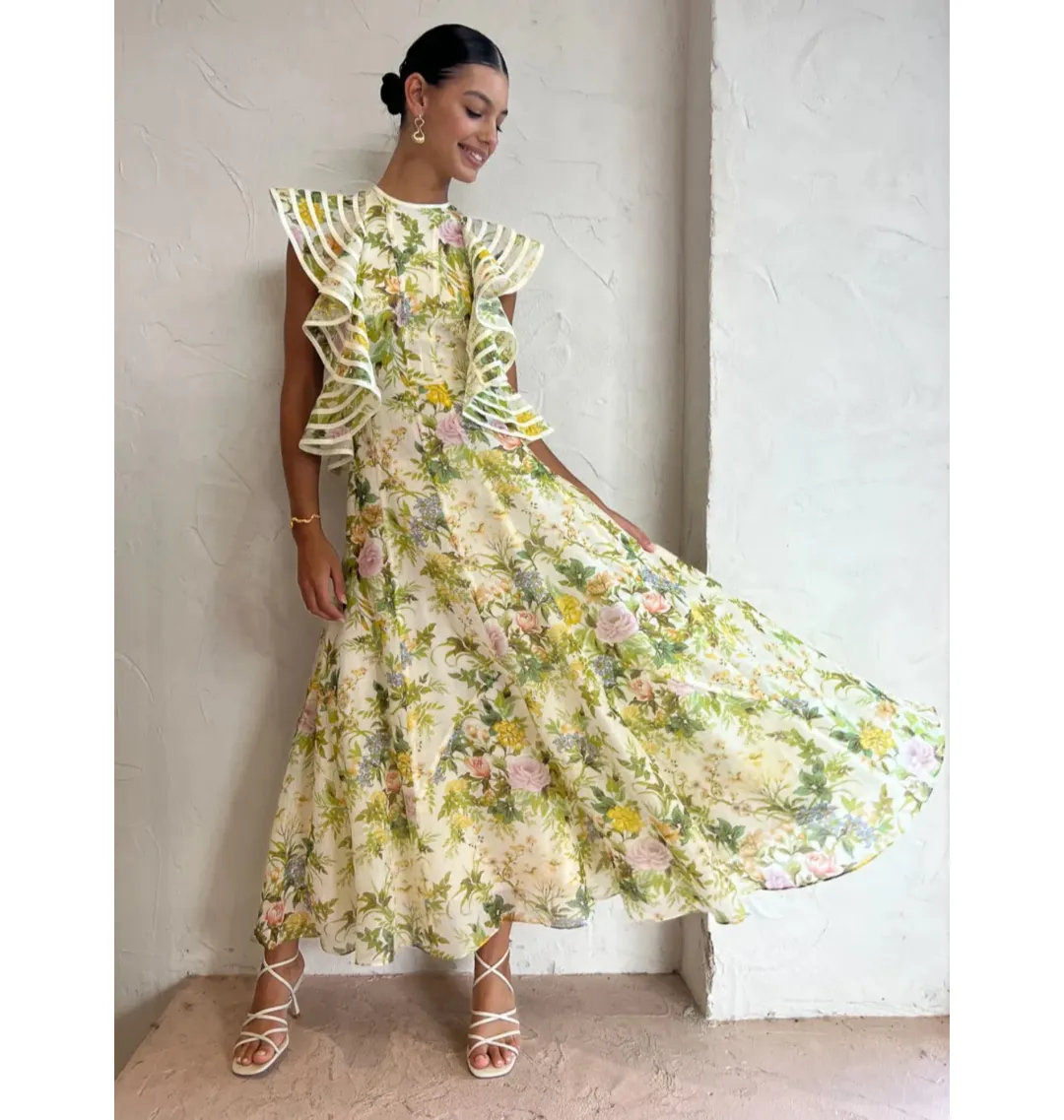 Alemais Eden Flounce Midi Dress Multi Size AU 14 for rent on The Volte - main image