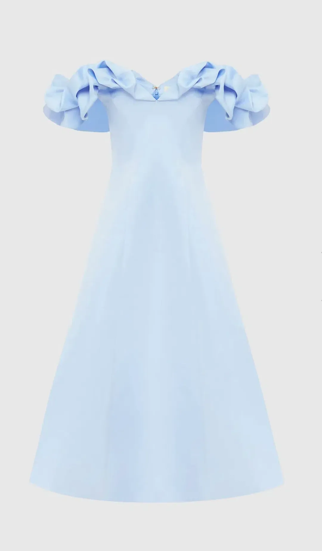 Leo Lin Annie Off Shoulder Frill Midi Dress Sky Blue Size AU 8 for rent on The Volte - main image