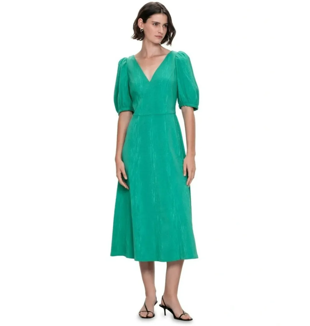 Veronika Maine Wood Jacquard Cross Back Midi Dress in Green Size AU 6 for rent on The Volte - main image
