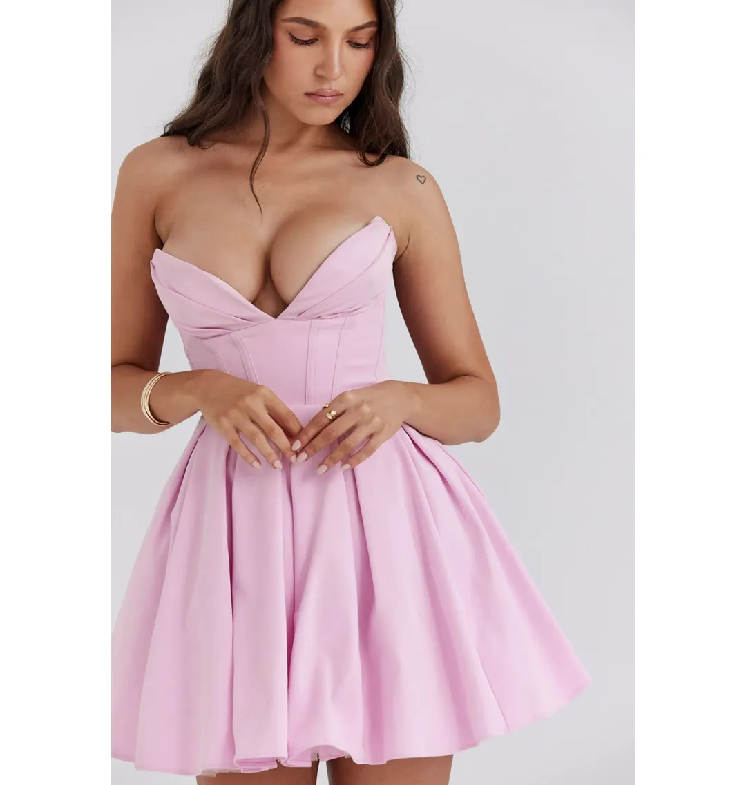 House of CB Mar Twill Strapless Mini Dress Cotton Candy Size AU 6 for rent on The Volte - main image