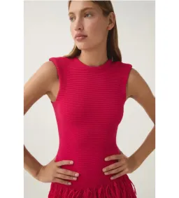 AJE Rushes Raffia Knit Mini Dress Hot Pink Size Large / Size 12  for rent on The Volte - image 3