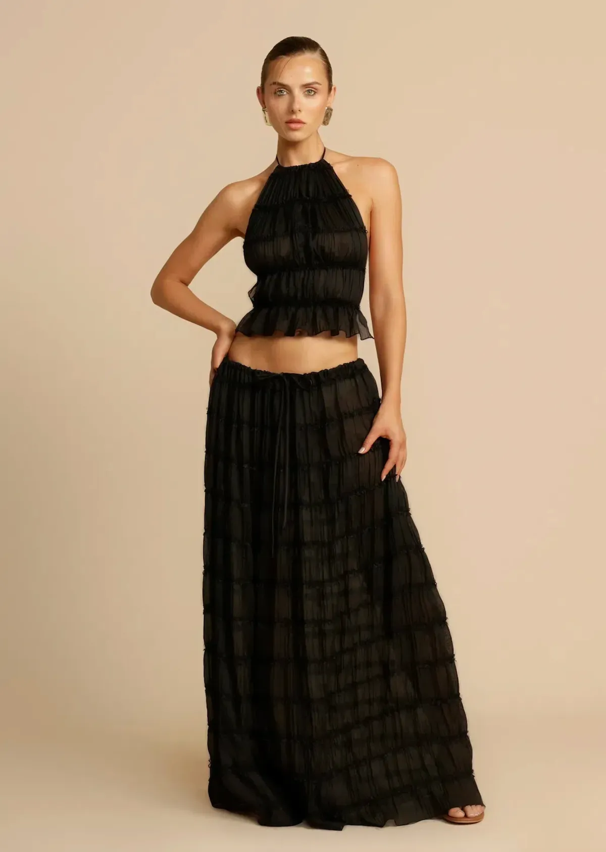 Arcina Ori Juliette Halter Top & Maxi Skirt Set Black Size S / AU 6-8 for rent on The Volte - main image