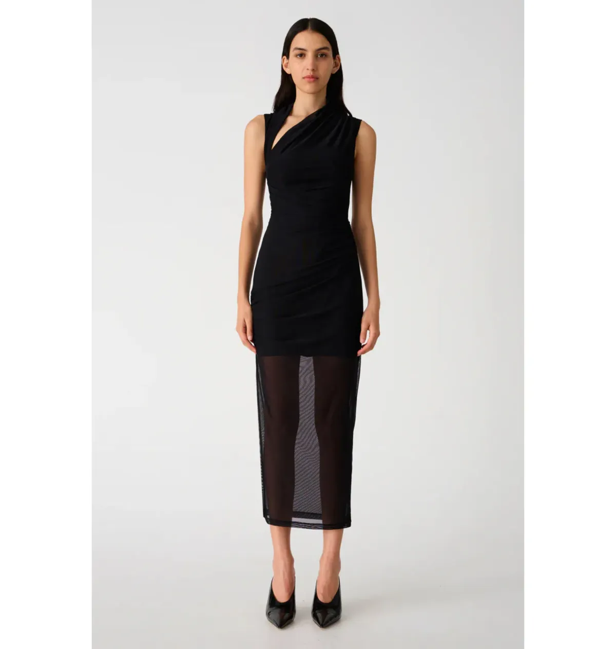 Misha Tillie Mesh Midi Dress in Black Size 6 for rent on The Volte - main image