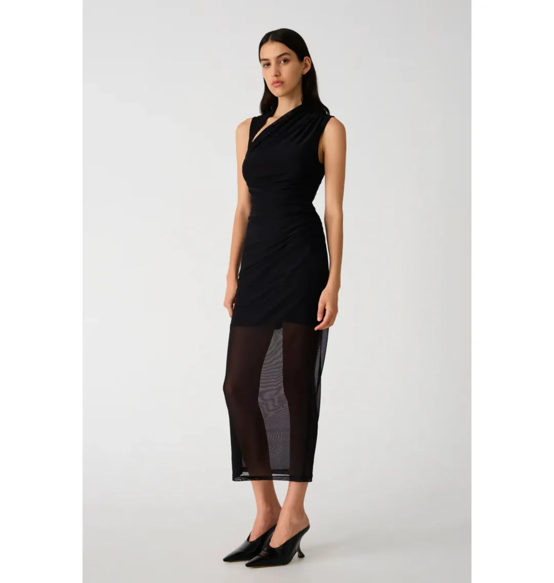 Misha Tillie Mesh Midi Dress in Black Size 6 for rent on The Volte - main image