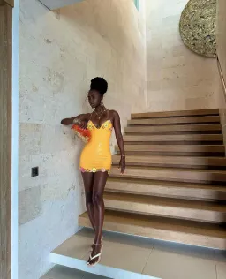 Majorelle Cal Embellished Mini Dress in Sherbert Orange Size S / AU 8 for rent on The Volte - image 3