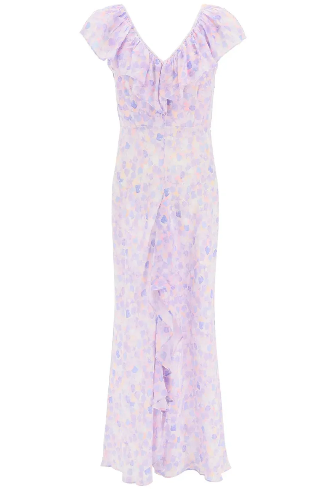 Rixo London Antoinette Silk Crepe De Chine Midi Dress In Purple Printed Size XS / AU 6 for rent on The Volte - main image